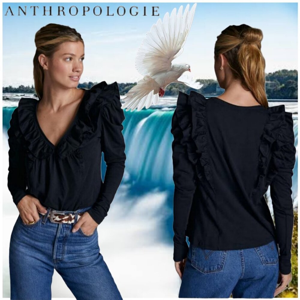 Anthropologie Ruffled V-Neck Top